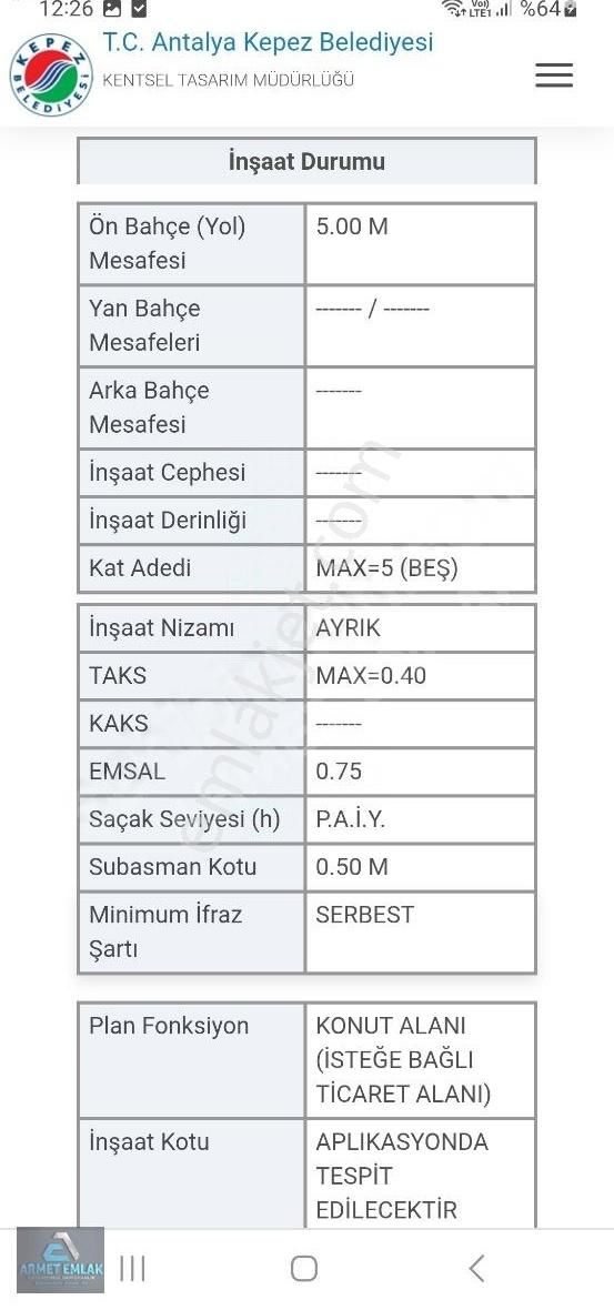 Satılık Antalya Varsak'ta 539 M2 Ticari İmarlı 15*25 Köşe Arsa - Görsel 3