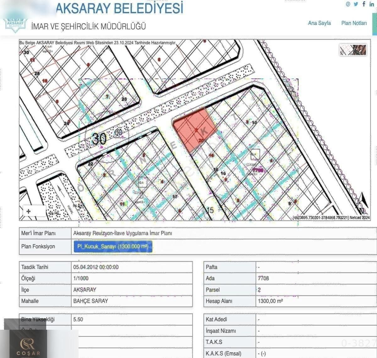 -coşar Gyo Güvencesiyle- Yeni Sanayii'de Köşe Başı 1300m2 Arsa