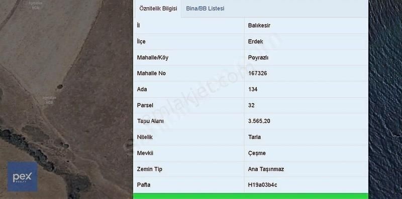 Balıkesir Erdek Poyrazlı Denize Sıfır Satılık Tarla Kupon Yer