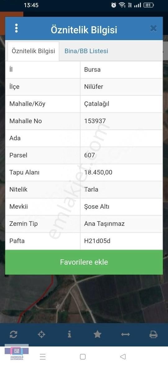 Nilüfer Çatalağıl'da Satılık Tek Tapu Tarla - Görsel 2