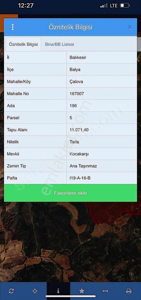 Balya Çalova Mahallesi 11.000 M2 Resmi Yola Cephe Arazi