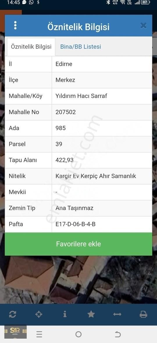 Edirne Merkez Yıldırım Hacı Sarrafta Cadde Üstü Satılık Arsa