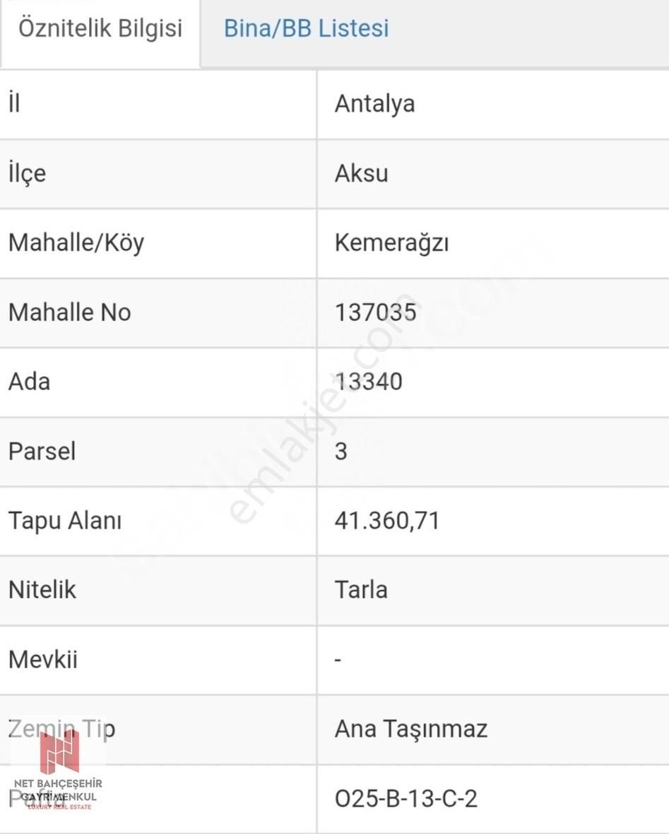 Satılık Tarla Antalya / Aksu / Kemerağzı Takasa Açık !