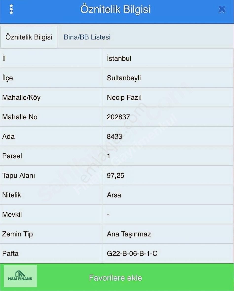 Sultanbeyli Necip Fazıl Mah. Fırsat Satılık Arsa