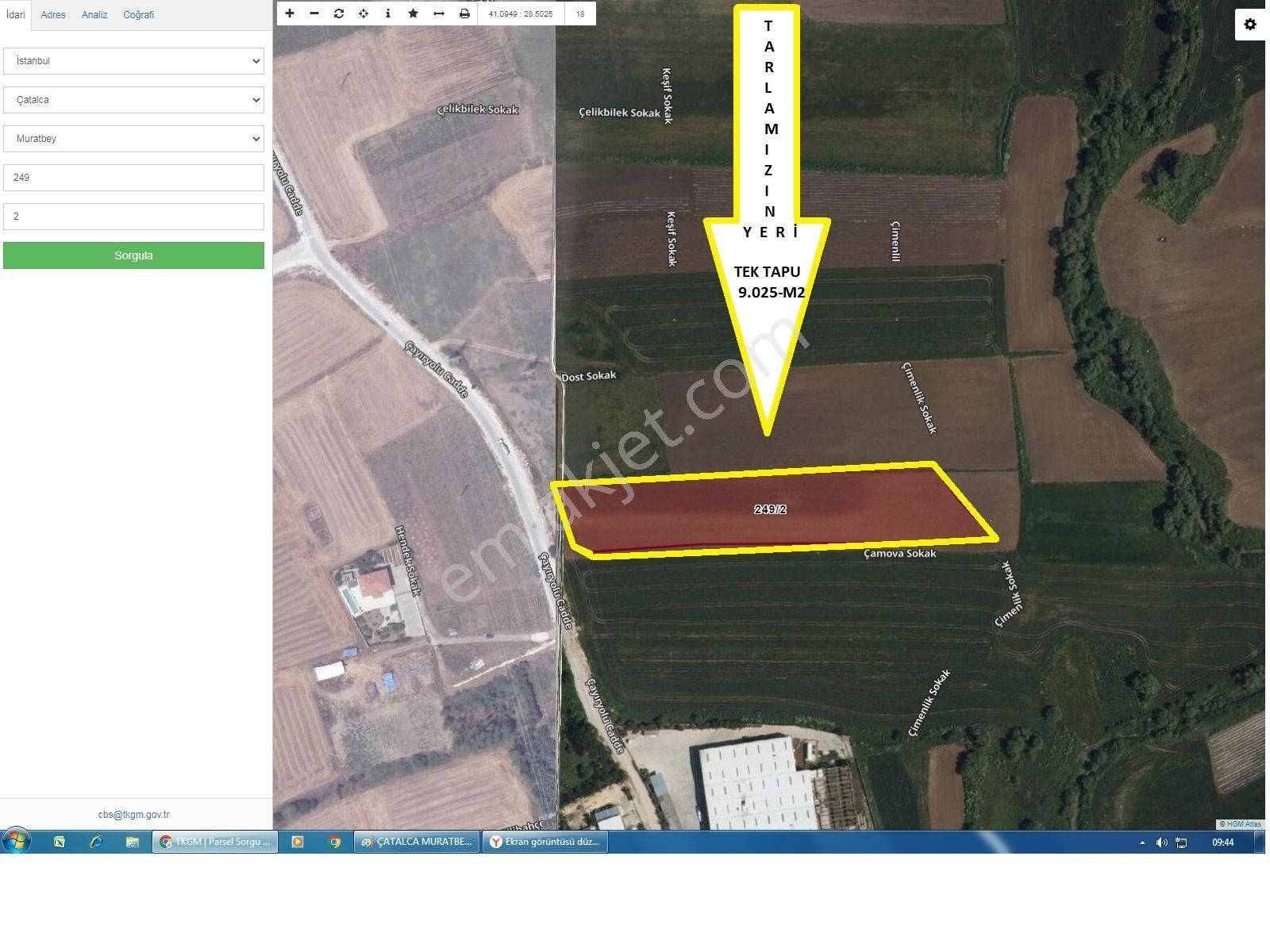 Çatalca Muratbey Köyünde Yatırımlık Tek Tapu 9.025 M2 Tarla Satılıktır