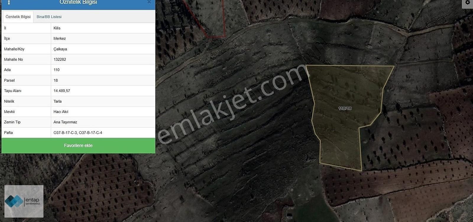 Entap Gayrimenkul'den Kilis Çalkaya'da 14.500 M² Satılık Arazi