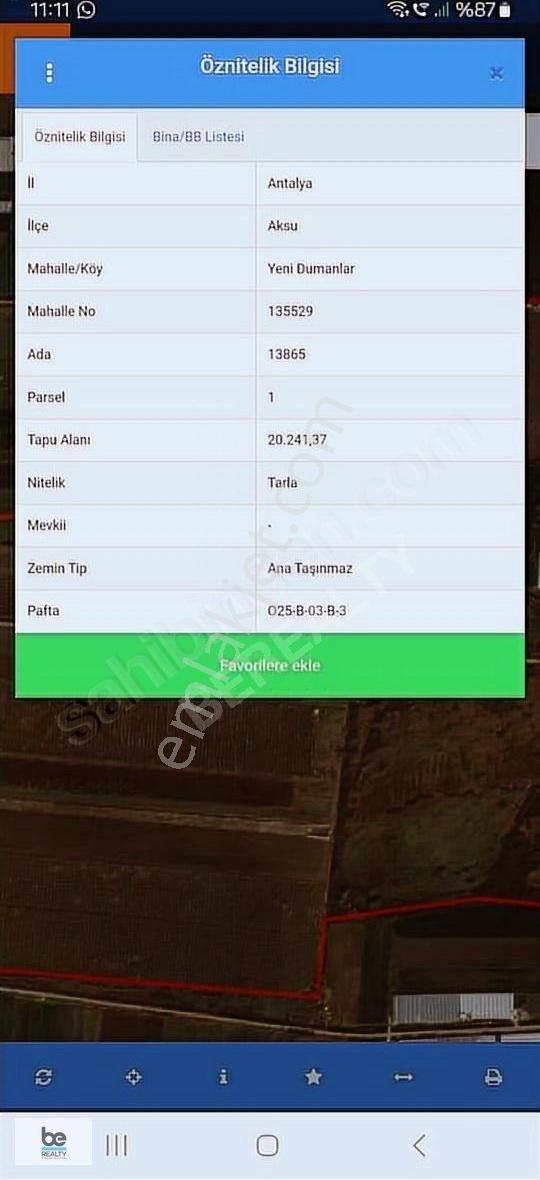 Aksu Yenidumanlar Mah.asfalt Yola Sıfır Satılık 6600m2 Tarla