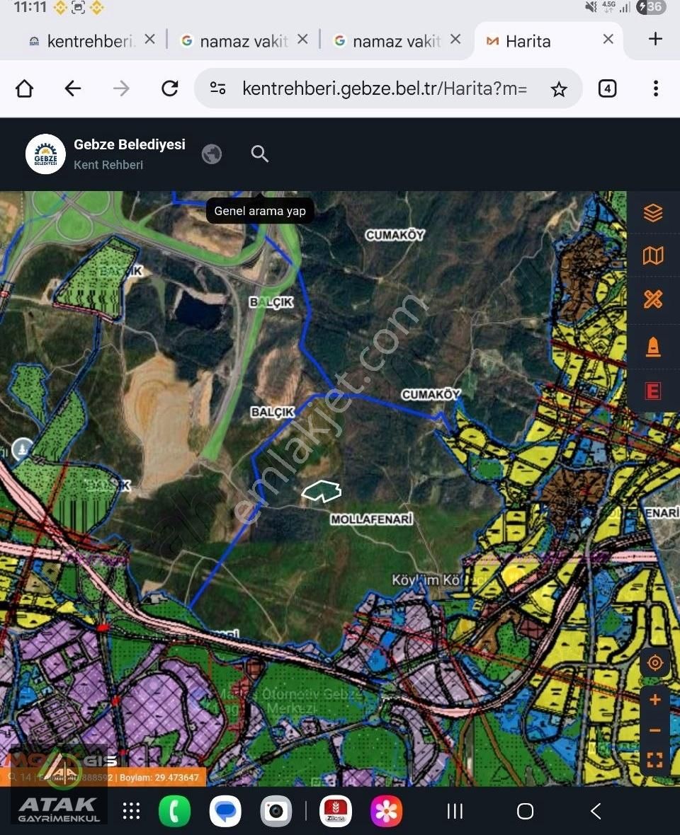 Gebze Mollafenaride Proje Önü Yola Cephe Mükemmel Yer