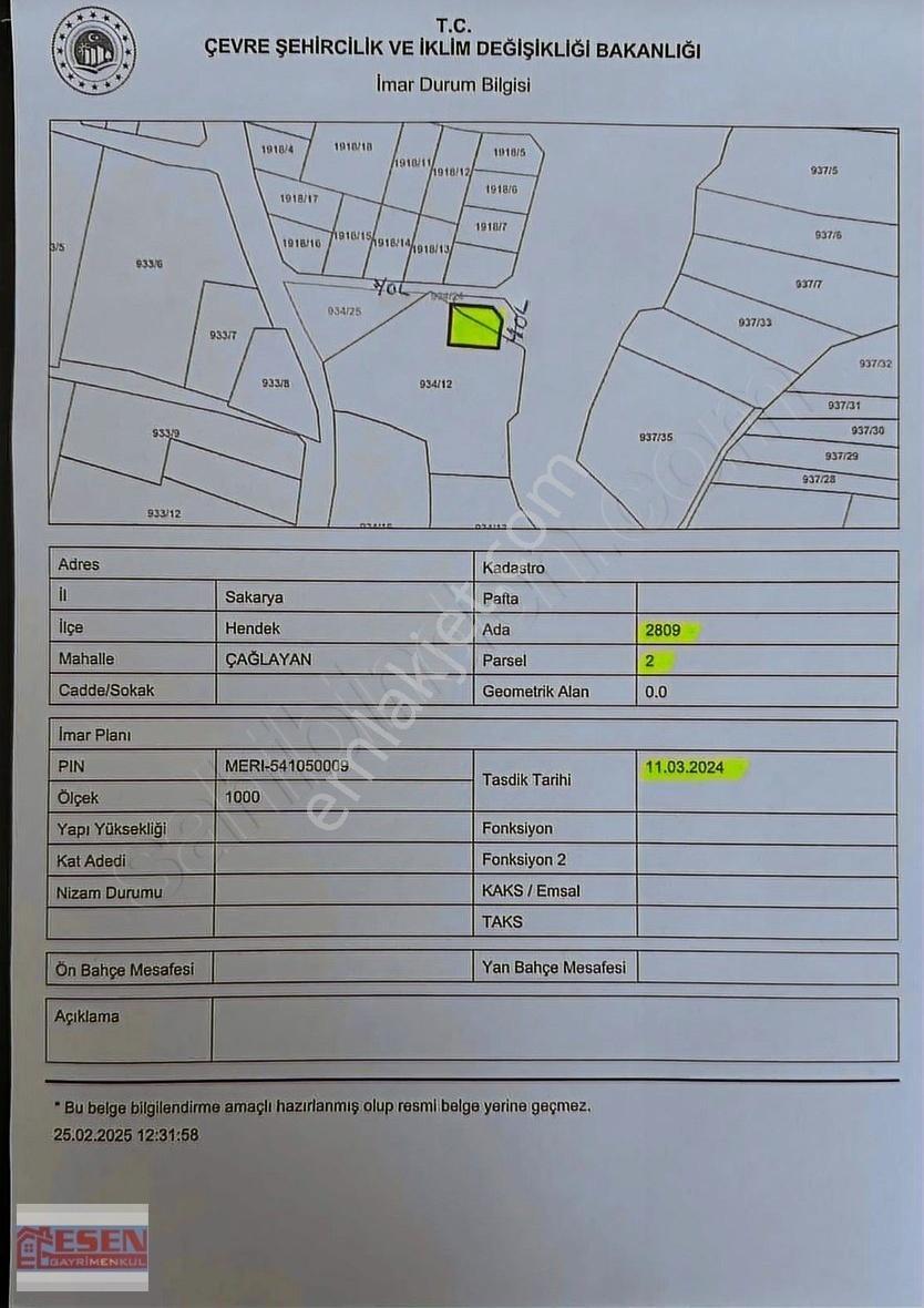 Esen Emlak'tan Sakarya Hendek Çağlayanda Konut İmarlı Parsel Uygun Fiyata. - Görsel 4