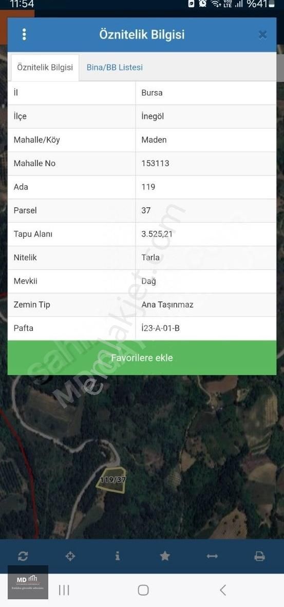 Bursa İnegöl Maden Köyde Satılık 3.525m² Müstakil Tapu