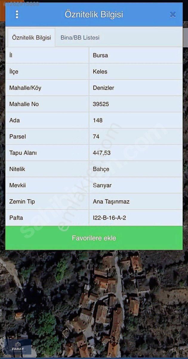 Fabay'dan Keles Denizler Köyünde Köy İçi 447 M2 Satılık Bahçe