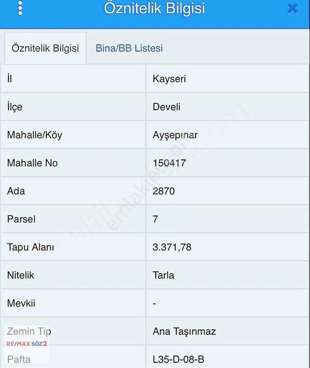 Fırsat Develi Ayşepınar Da Satılık Tek Tapu Yatırımlık Tarla