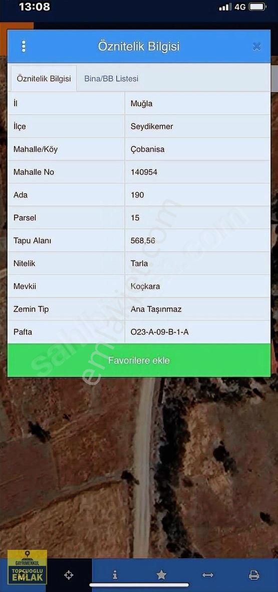 Muğla Seydikemer Çobanisa Köyünde 567.metrekare Ev Yatağı.