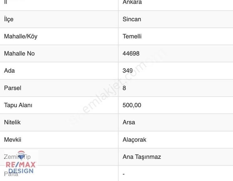 Remax Desıgn Ankara Sincan. Temelli Mah. İmarlı Arsa - Görsel 3