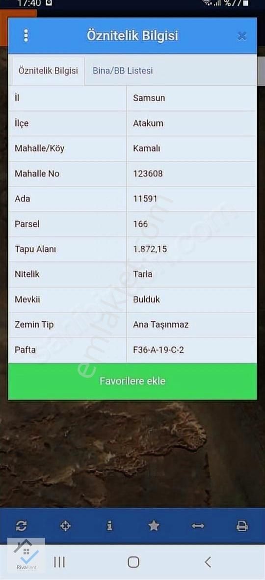 Atakum Kamalı Da Satılık 1.872 M2 Tarla
