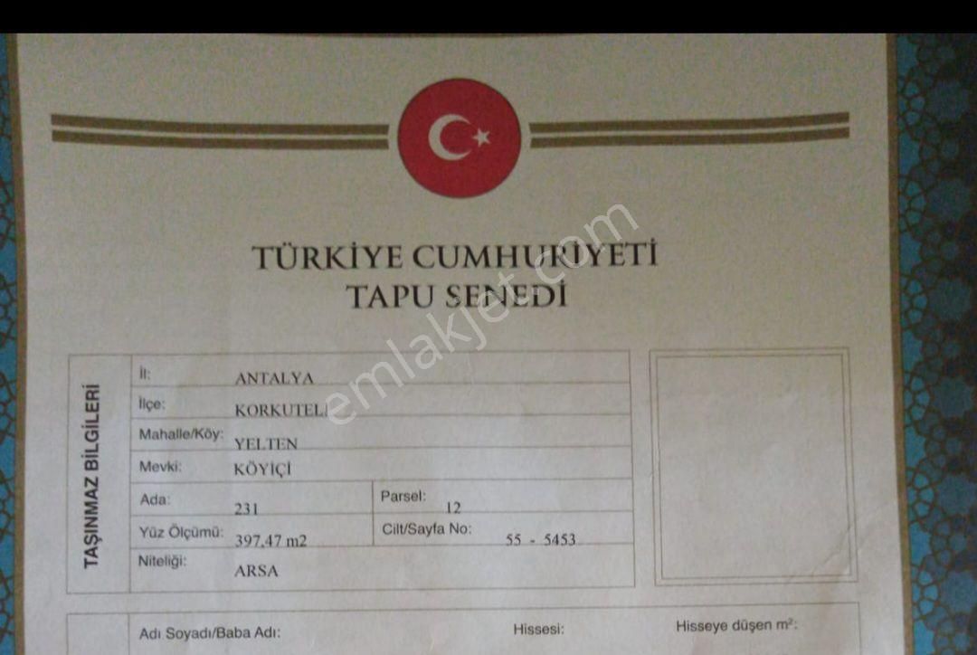 Antalya Korkuteli Yelten Satılık Arsa