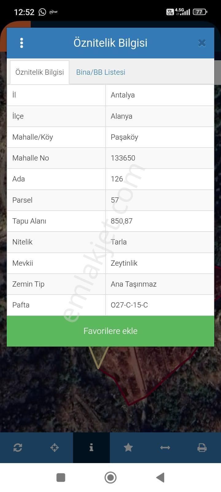 Alanya Paşaköy Satılık Tarla