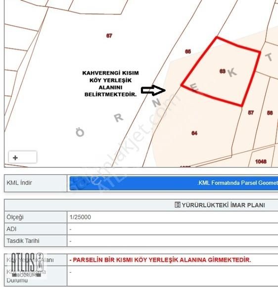 Muğla Fethiye Karayolunda Köy Yerleşik Alanı İçi Satılık Arsa