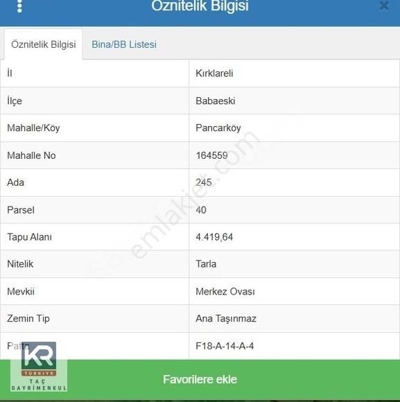 Kr Taç Kırklareli Babaeski Pancarköyde Satılık Meyve Bahçesi