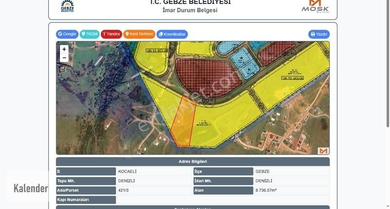 Gebze Denizli De İmar Çalışması Bitmiş Konut Alanında Net 150 M2