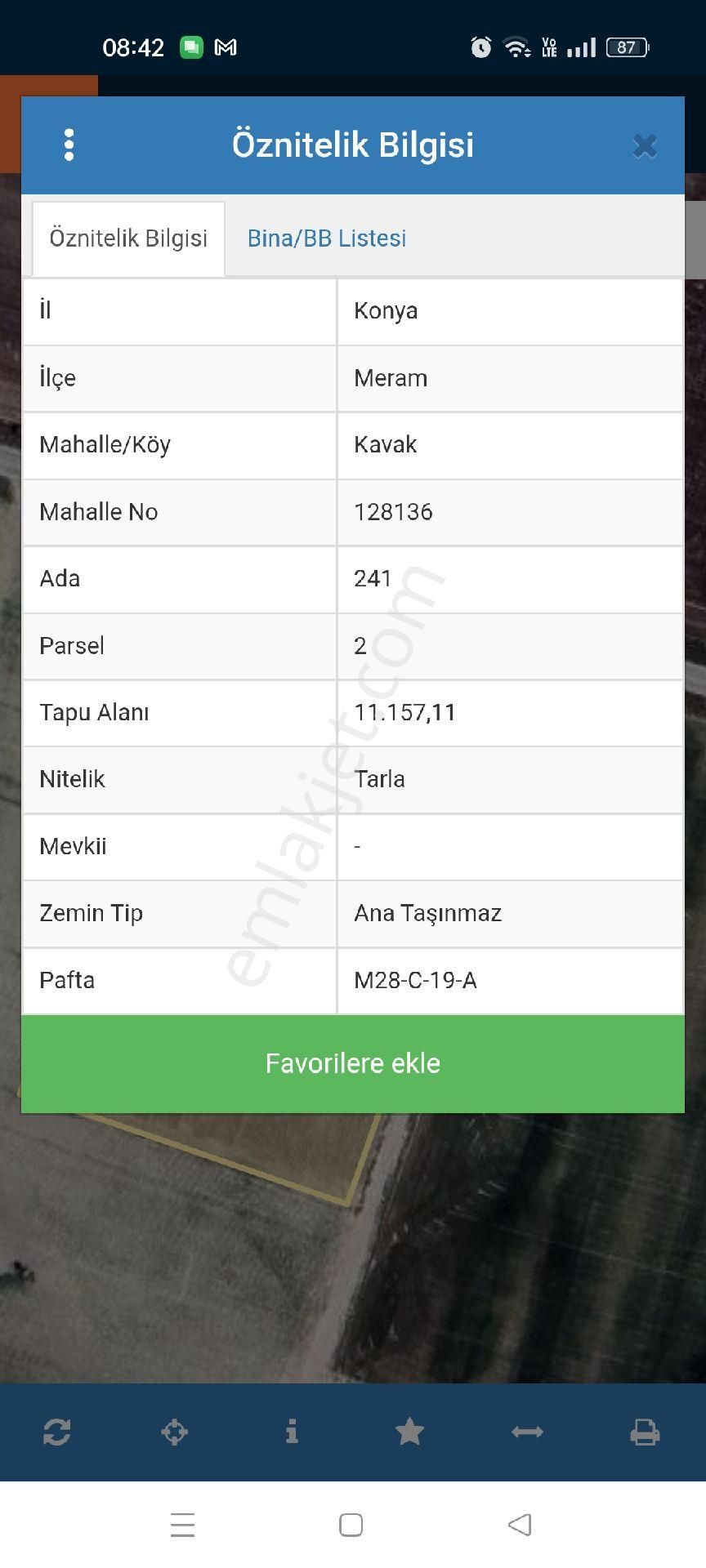 Konya Meram Kavak Ta 11157 Metrekare Tarla