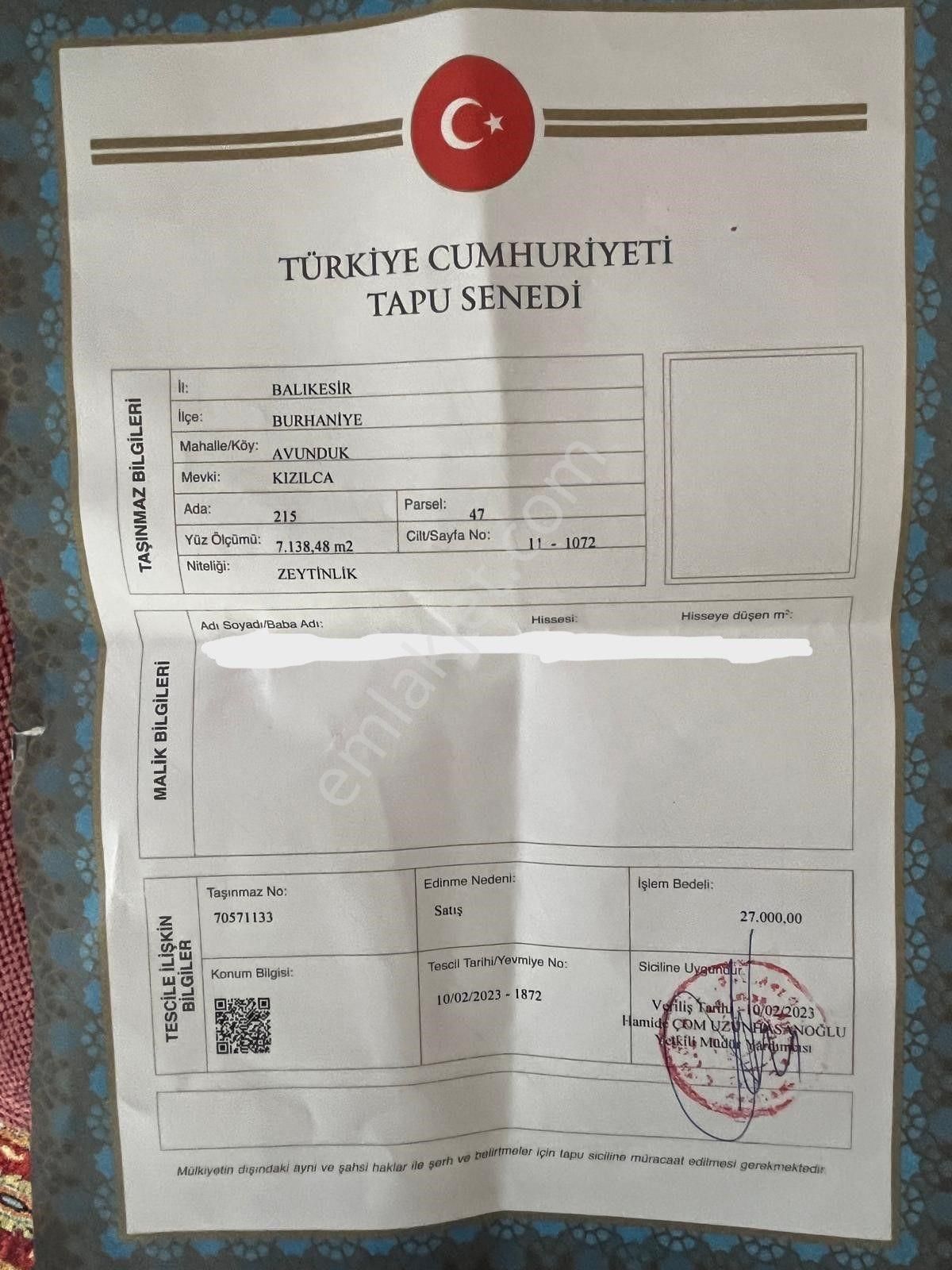 Buse Emlaktan Burhaniye Avunduk Mahallesinde Yatırımlık Zeytinlik - Görsel 4