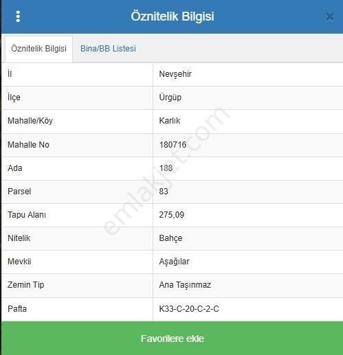 Kapadokya Karlık 386m2 Bağ