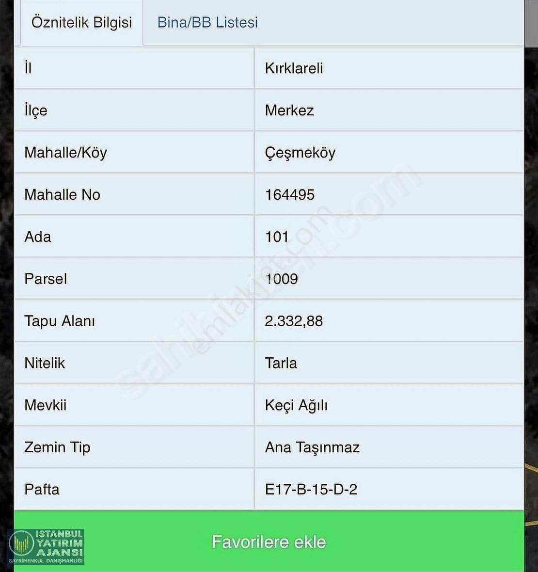 Kırklareli Merkez Çeşme Köy Satılık Tek Tapu Tarla