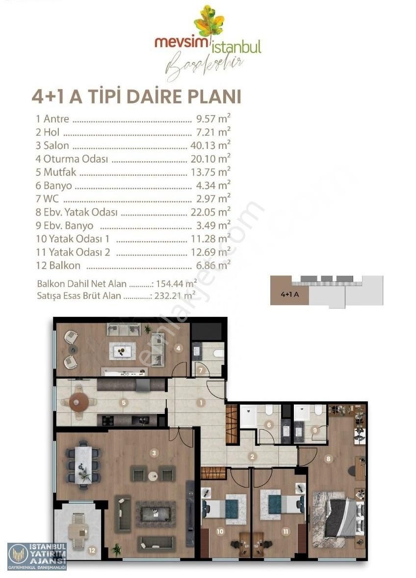 Fırsattt-başakşehir Mevsim İstanbul Ara Kat 4+1 (232m2) Satılık