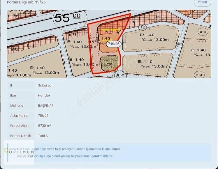 Optimum Gy'den Hendek'te D100e 60 M Cepheli Ticari+konut Arsa