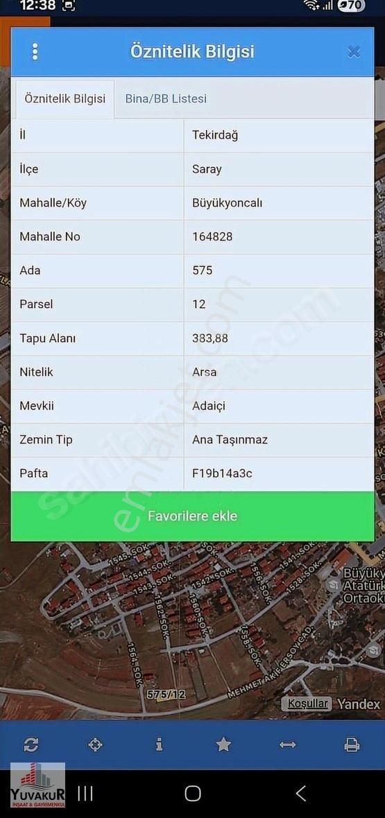 Saray Büyükyoncalı Mah'de Mahalle İçi 383 M²çift Dairelik 3 Kat