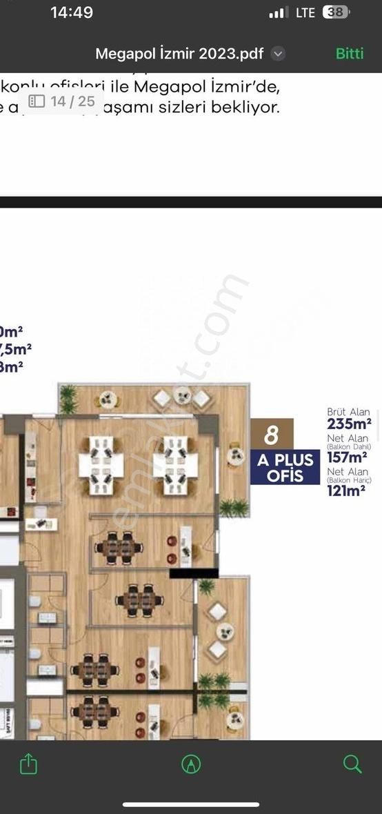 Megapol İzmir Tam Faturalı Kdv Avantajlı Satılık 3+1 Ofis