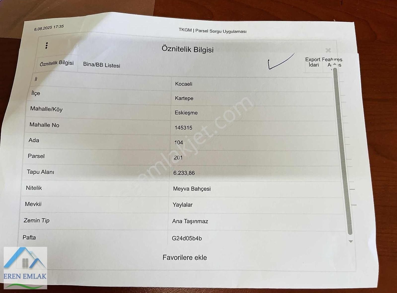 Kocaeli Eşme'de 6233 M2 Meyva Bahçesi İçinde Müstakil Ev Satılık