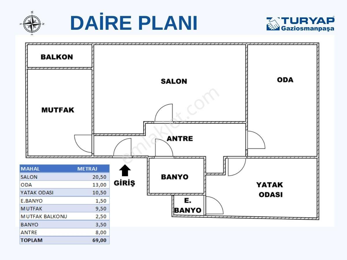 Çankaya Becerikli Sk Yeni Binada Kiralık Giriş Kat 2+1 Daire