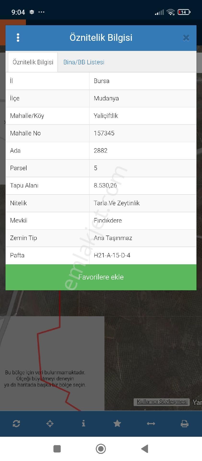 Bursa Mudanya Yaliçiftlik Mahallesi Satılık 1700 Mt Zeytinlik Ve Tarla