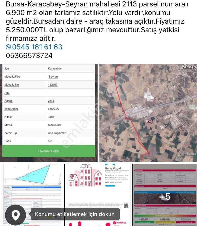 Satılık Tarla Seyran Mahallesi