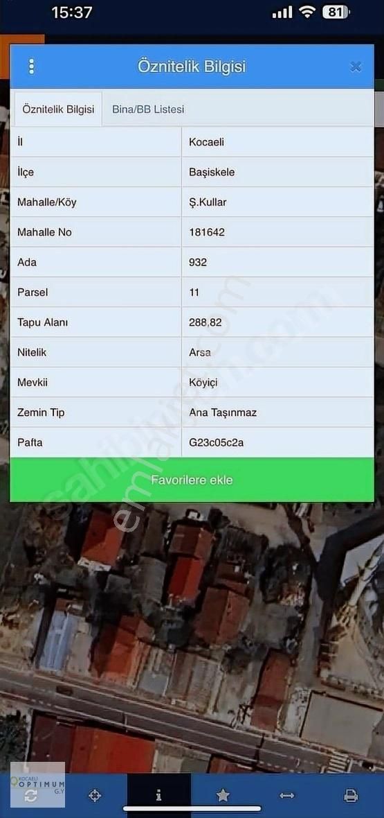 Optimum Gy'den Kullar Merkezde 289 M2 Ticari+konut Arsa