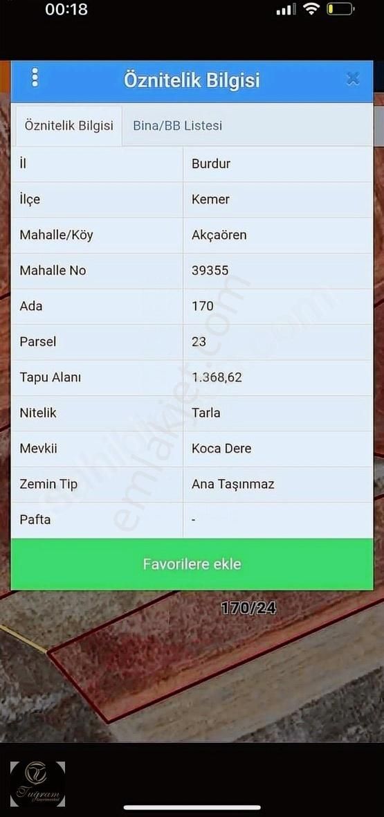 Kemer Akçaören 1.368 M2 Satılık Tek Tapu Tarla
