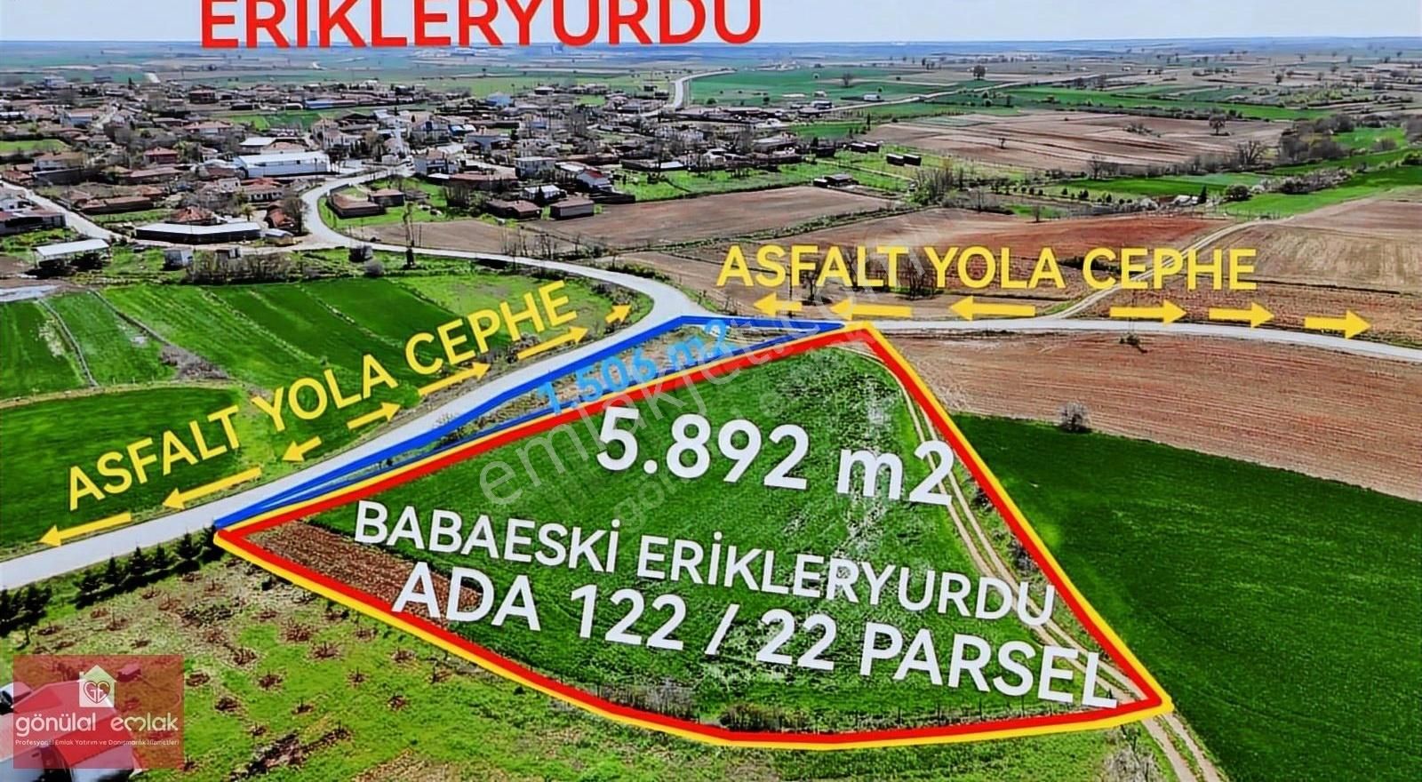 Kırklareli Babaeski Erikleryurdu İmara Sınır 5.892 M2 Satılık
