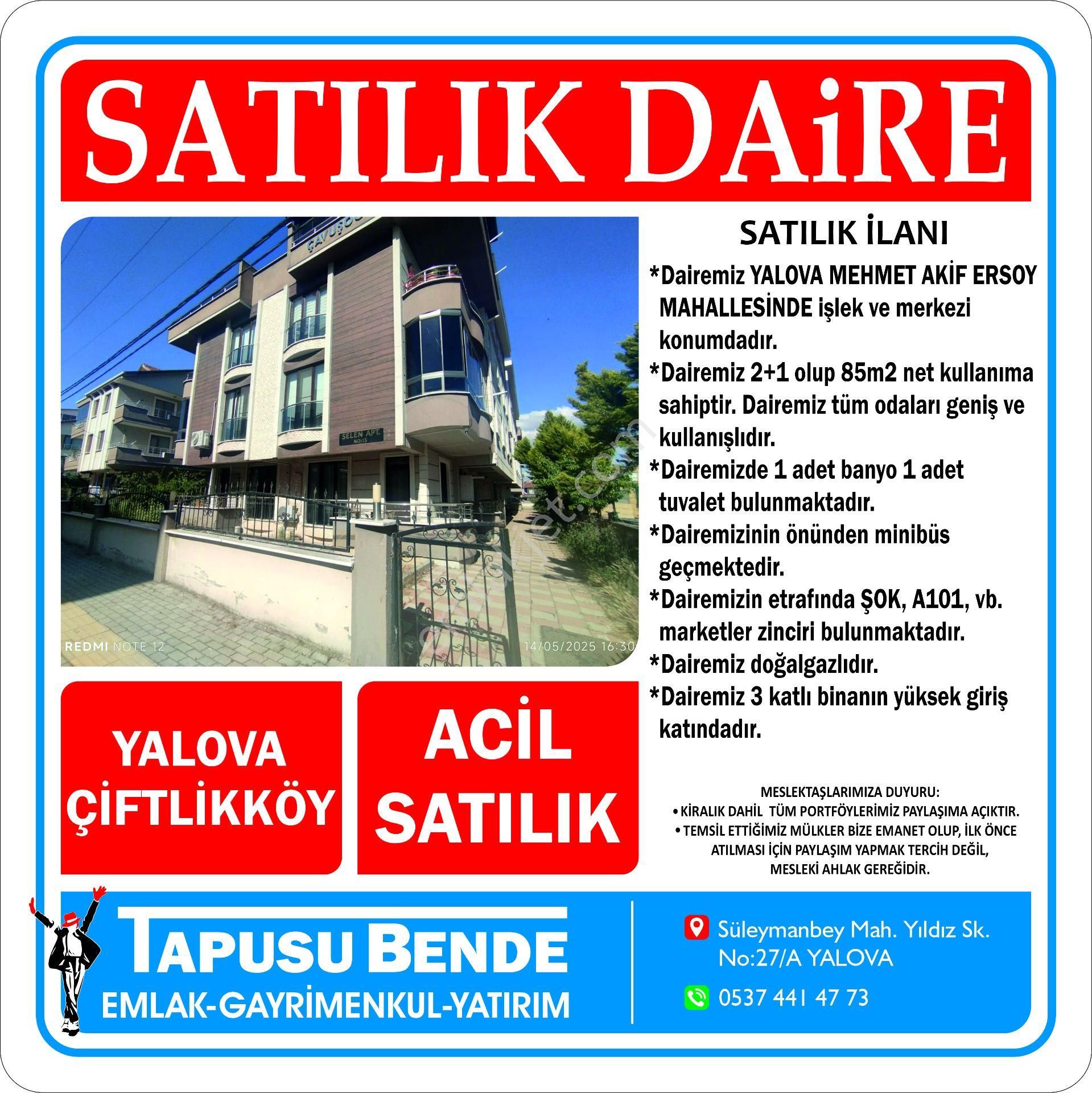 Mehmet Akif Ersoy Mahallesi Yüksek Giriş 2+1 Fırsat Daire Kaçmaz