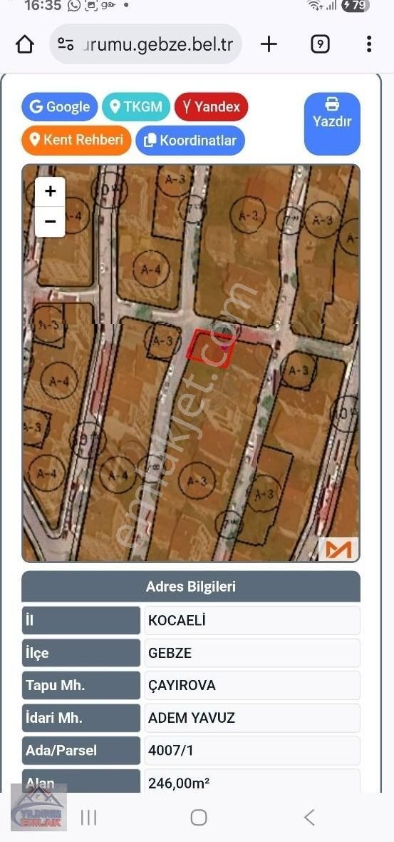 Acil Fiyat Düştü Gebze Adem Yavuz Mah 246 M2 Arsa 3 Kat İmarlı