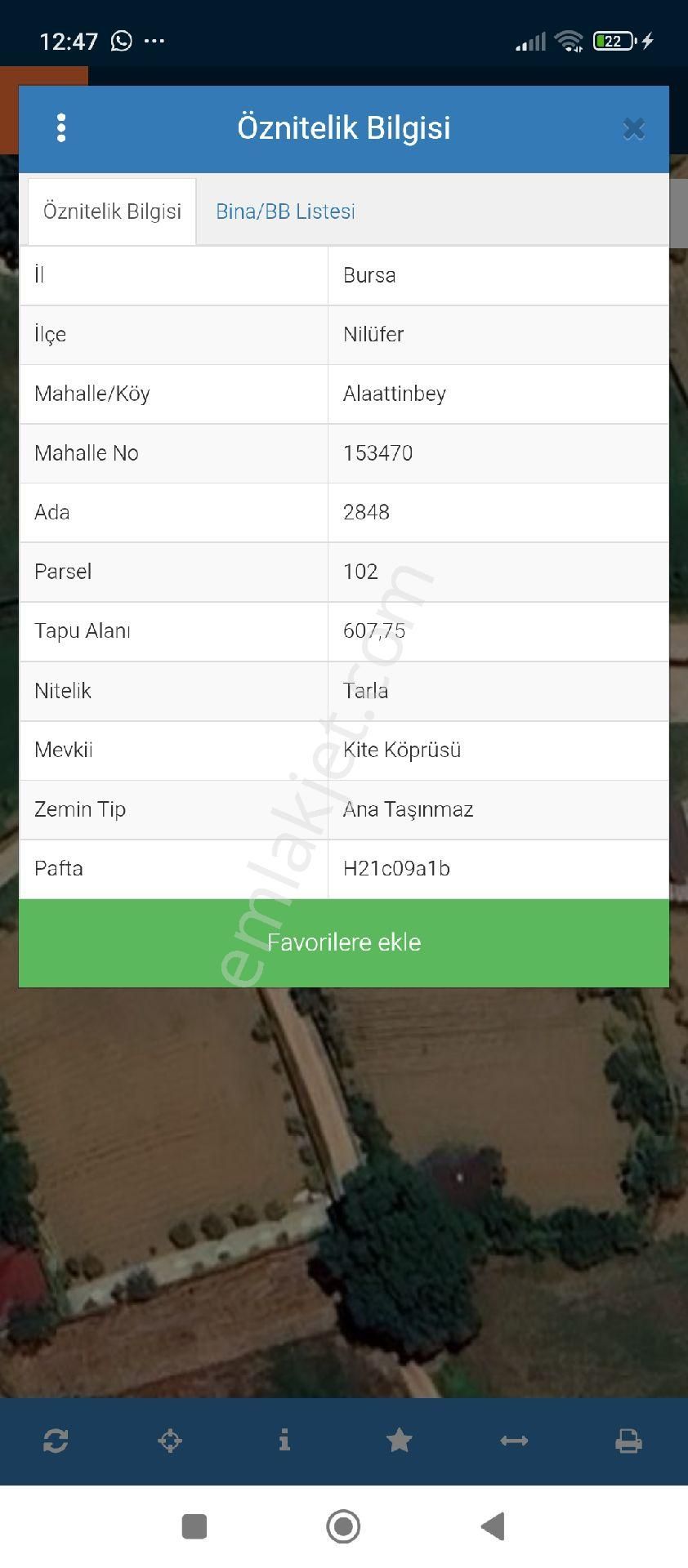 Bursa Nilüfer Alaattinbey Mahallesi Satılık 607 Mt2 Tarla