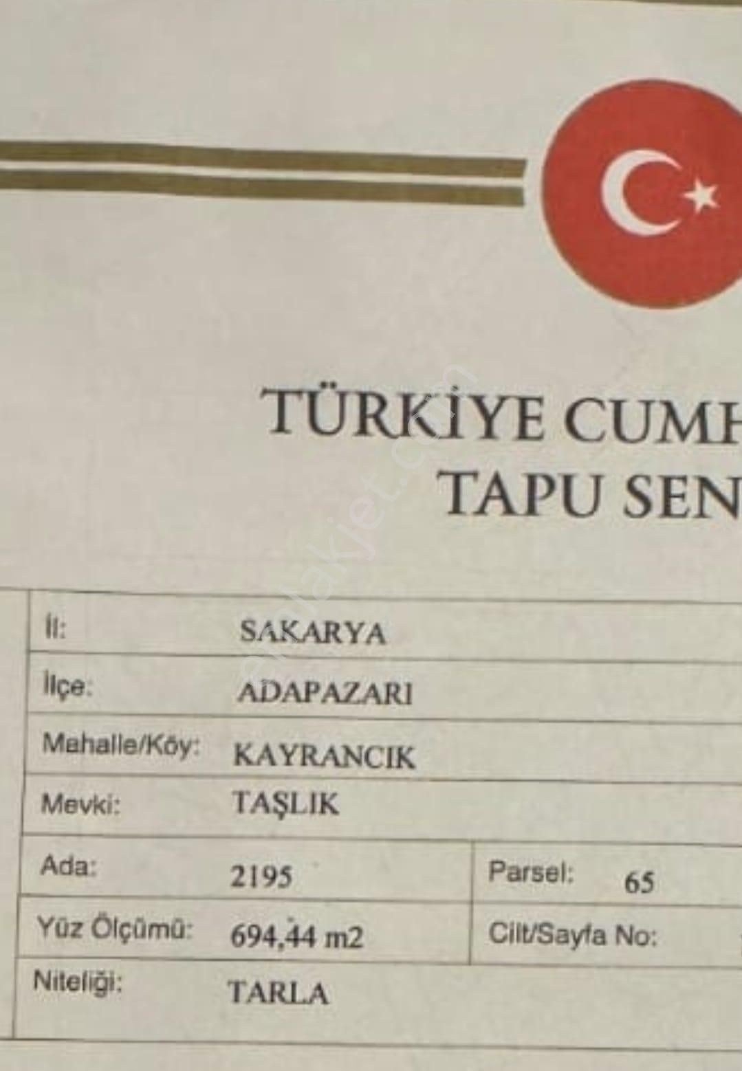 Acil Sakarya Adapazarı Kayrancıkta Yatırımlık Hobı Bahçesi