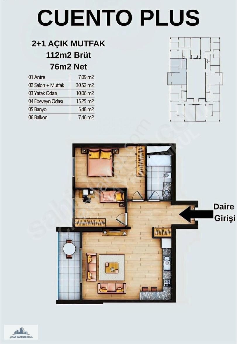 Cuento Plus 2+1 112m2 Yüksek Katta Taşınmaya Hazır Boş