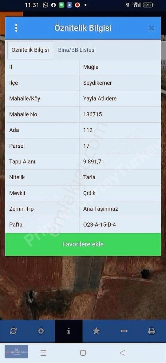 Seydikemer Yayla Atlıdere'de Satılık Tarla