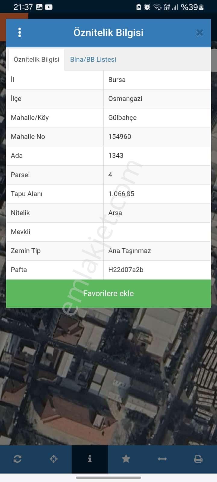 Bursa Osmangazi Gülbahçe Mahllesinde İmarlı Satılık Arsa