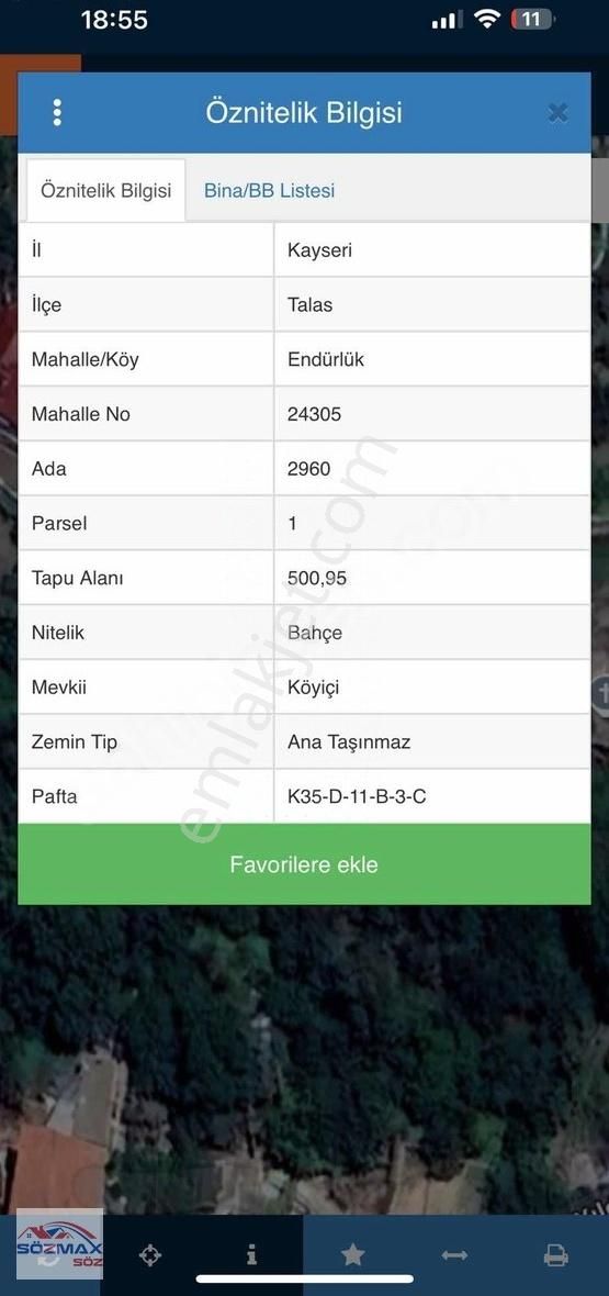 Talas Endürlük Mahallesi Satılık Evli Bağ 500m2
