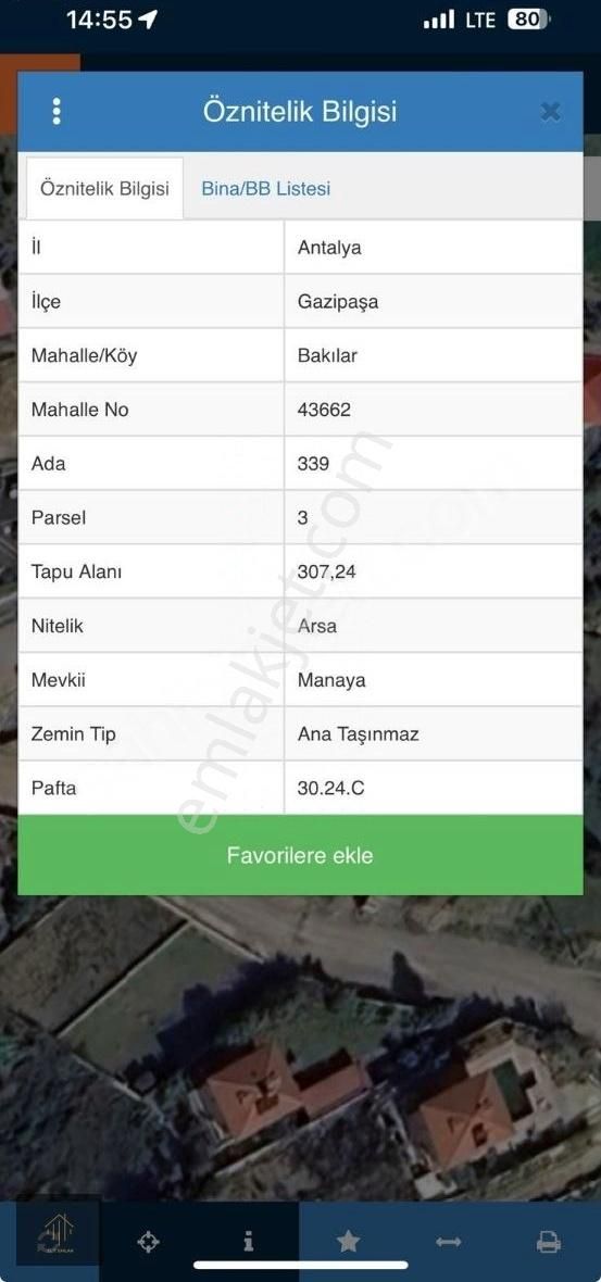 Gazipaşa Bakılar Mahallesinde Satılık 307 M² Arsa