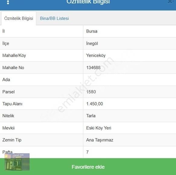 Ulucan'dan İnegöl Yeniceköy'de Satılık Erik Tarlası