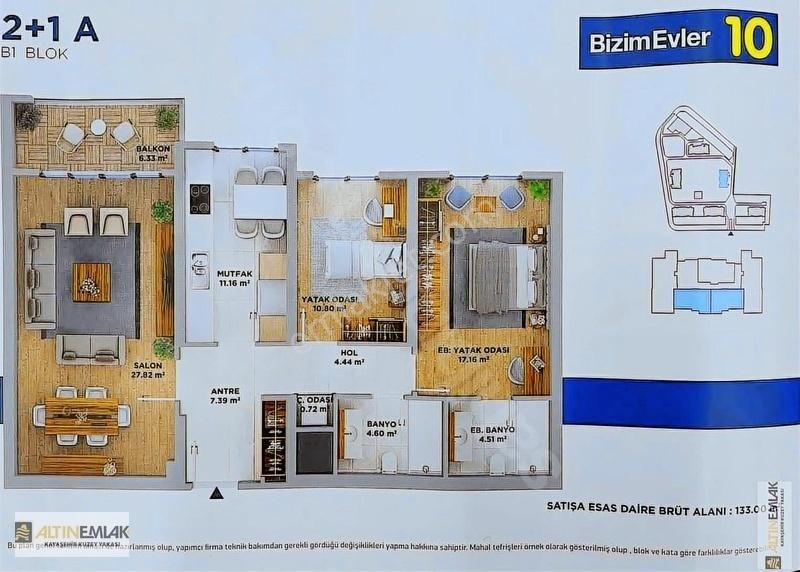 Bizim Evler 10'da Boş Peyzaj Cephe Fırsat Satılık 2+1 Daire - Görsel 8